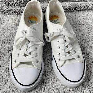 C&C California White Chunky Platform Canvas Sneakers in Size 10